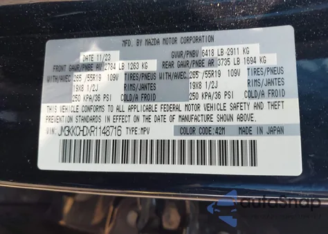 2024 Mazda Cx-90 3.3 Turbo Preferred Plus z USA, uszkodzony, nr VIN JM3KKCHDXR1148716